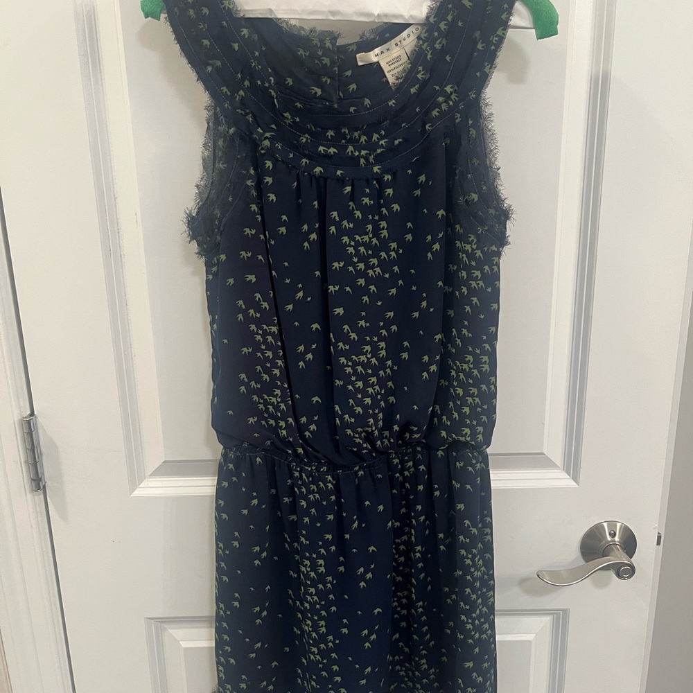 Navy Dress with Green Pattern